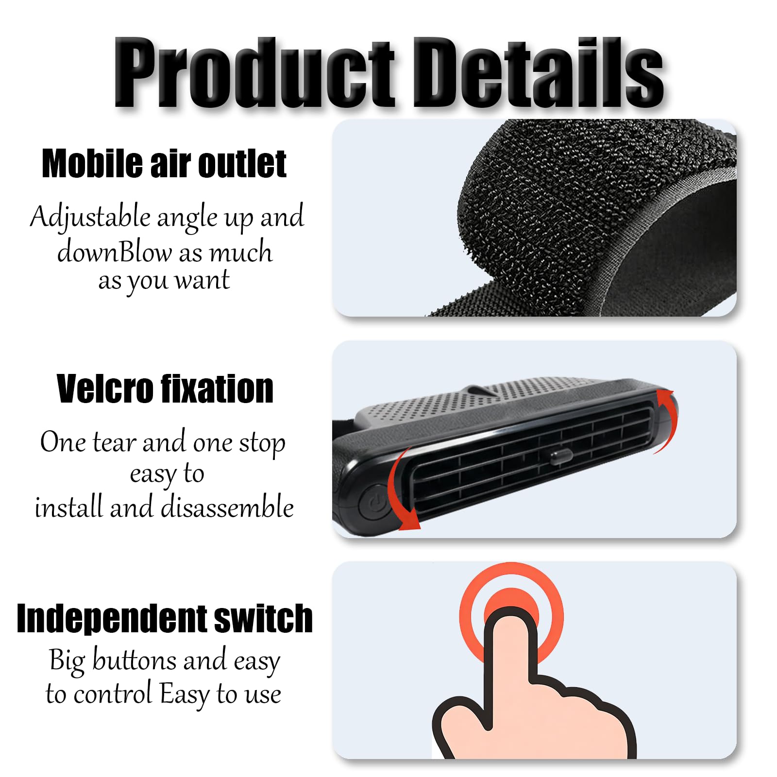 Ventola di raffreddamento portatile per sedile auto, ventilatore USB per auto che soffia aria fredda con 3 modalità di velocità, doppio vento regolabile a 180° (Layout a griglia)
