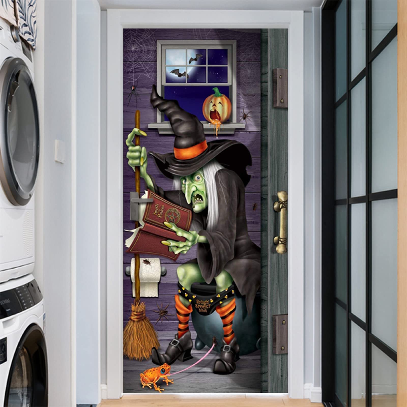 3D Autocollants De Porte Trompe L'Oeil Sorcière Du Château D'Halloween