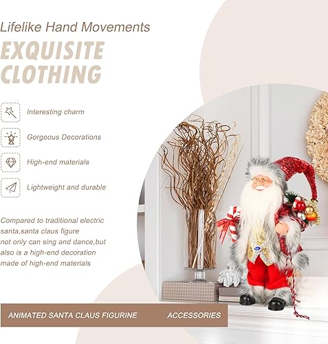 Miniatura 4 de Figura musical animada de Papá Noel de 14 pulgadas, decoración coleccionable de Navidad, manos con cabeza móvil con canciones de música navideña,