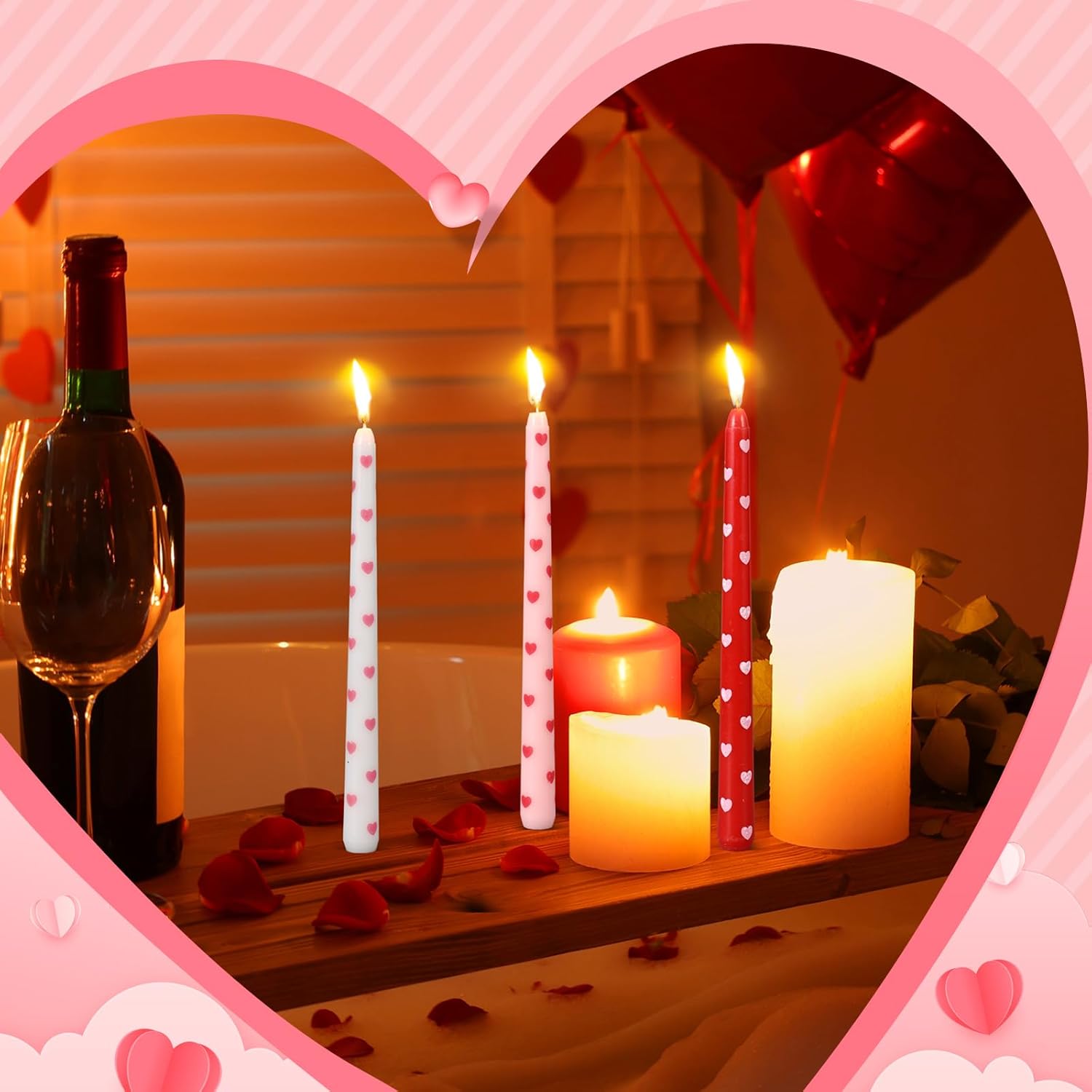 Threlaco 12 Pcs Valentine Taper Candles 10 Inch Heart Candlesticks Red Pink and White Heart Candles Valentine Galentine's Day Table Decoration for Dinner, Birthday, Wedding, Anniversary Party