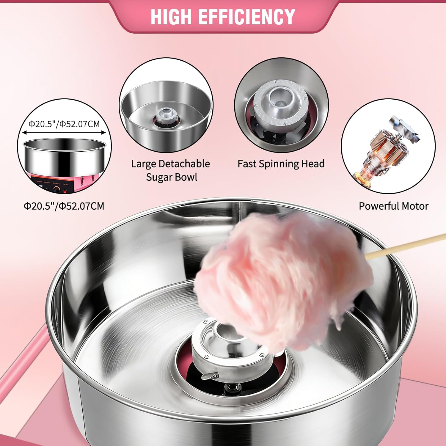 Commercial Cotton Candy Machine, 1000W Electric Floss Maker, Cotton Candy Machine With Stainless Steel Sugar Scoop And Drawer, For Carnival, Kids Birthday, Family Party,Pink W/Cart