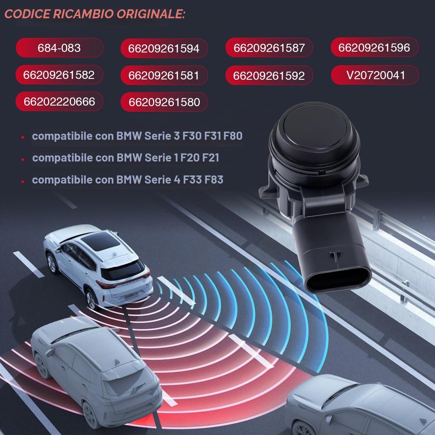 LICHENGTAI Set di 4 sensori di parcheggio PDC anteriori e posteriori compatibili con BMW Serie 3 F30 F31 F80 Serie 1 F20 F21 4 F33 F83 PDC Assistenza al parcheggio Sensori di retromarcia Sensore di
