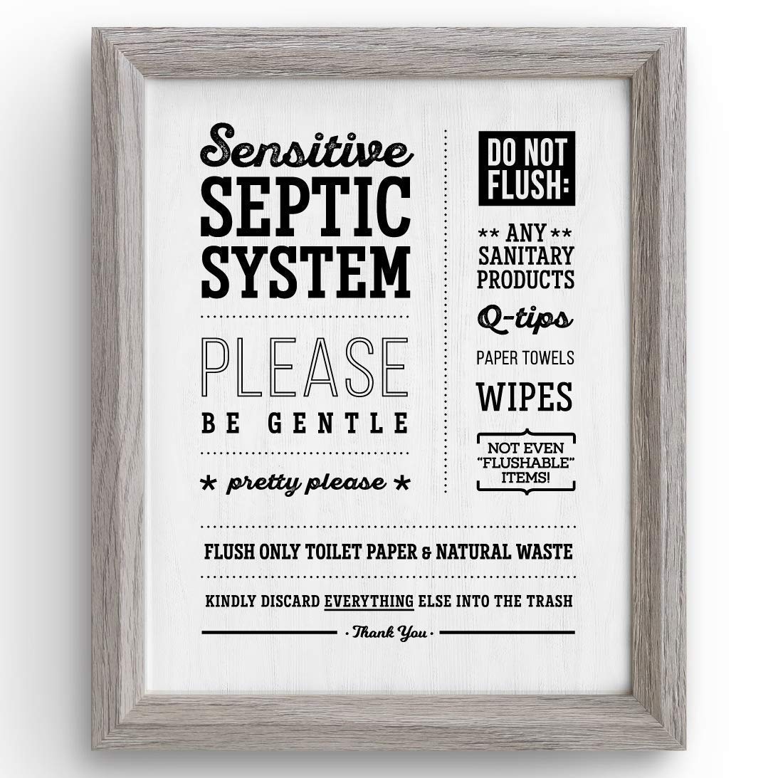 Septic System Bathroom Sign Please Be Gentle Do Not Flush Tampons Wipes Paper Towels