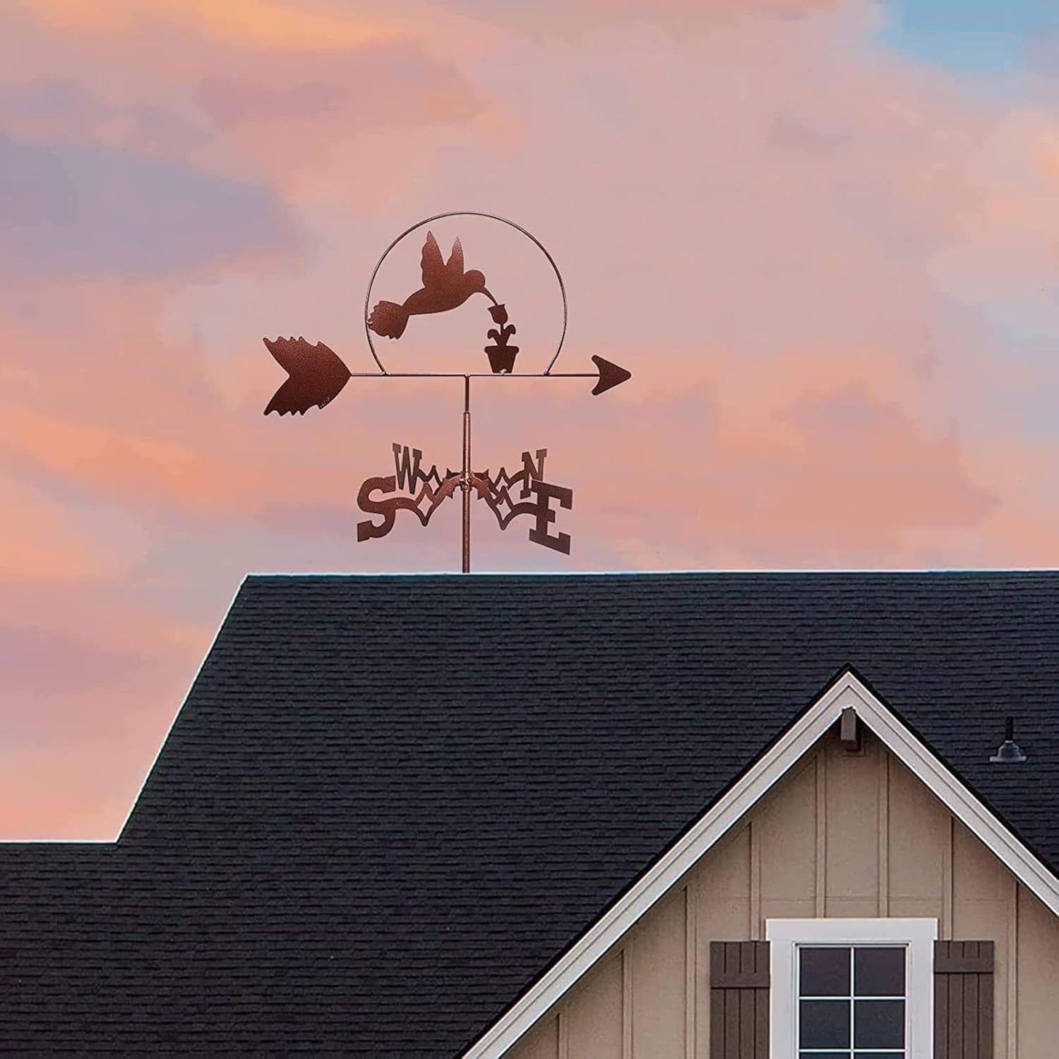 鳥の飾り付き金属風見鶏、屋根マウント付きステンレス鋼風向計、屋外庭の屋根パドック装飾用中空風向計風向計