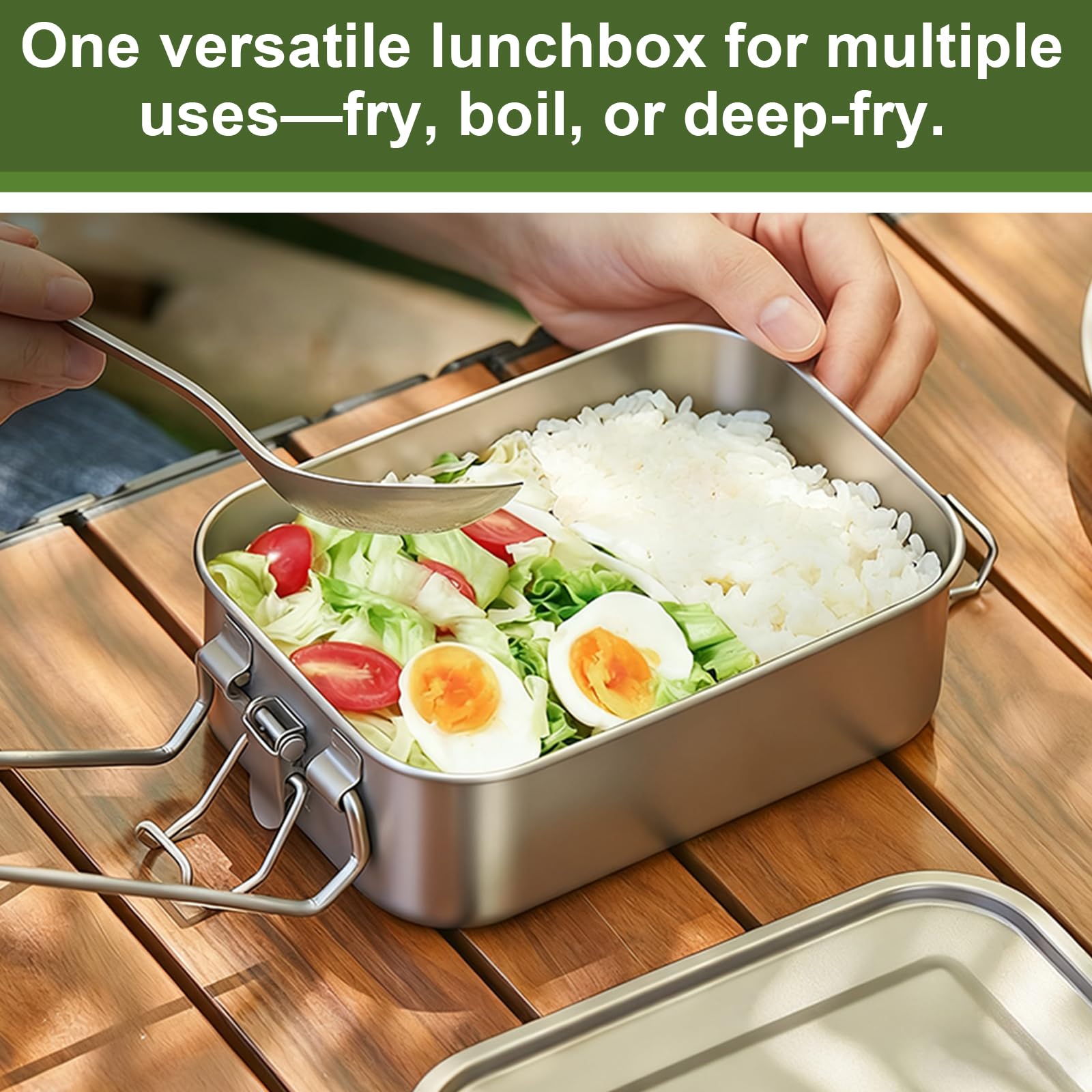 Boîte à bento en titane pur avec poignée pliable, 3 tailles, multi-usages pour pique-nique, randonnée, voyage (taille L)