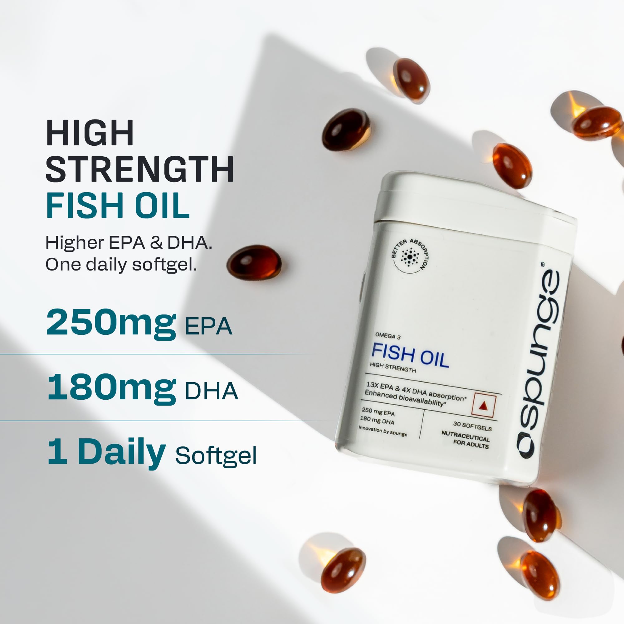 Spunge Omega 3 Fish Oil High Strength | 30 Softgels | High Strength EPA & DHA | 13X EPA & 4X DHA Absorption | Supports Heart, Brain & Joint Health | Daily Dietary Supplement — Amazon image 3