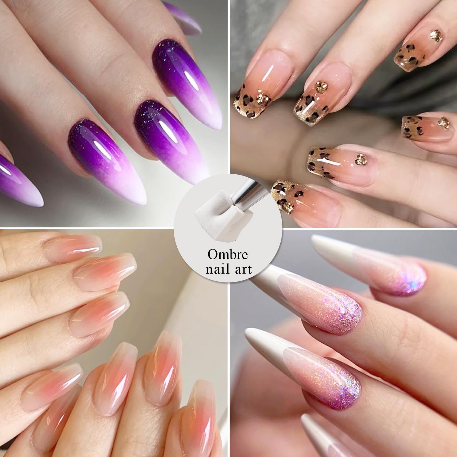 150 spugne morbide per unghie per mini spugne Ombre Nail Art con penna a sfera, pennello sfumato Aura Nail per spugna per smalto gel con 50 pezzi di carta per palette di smalto