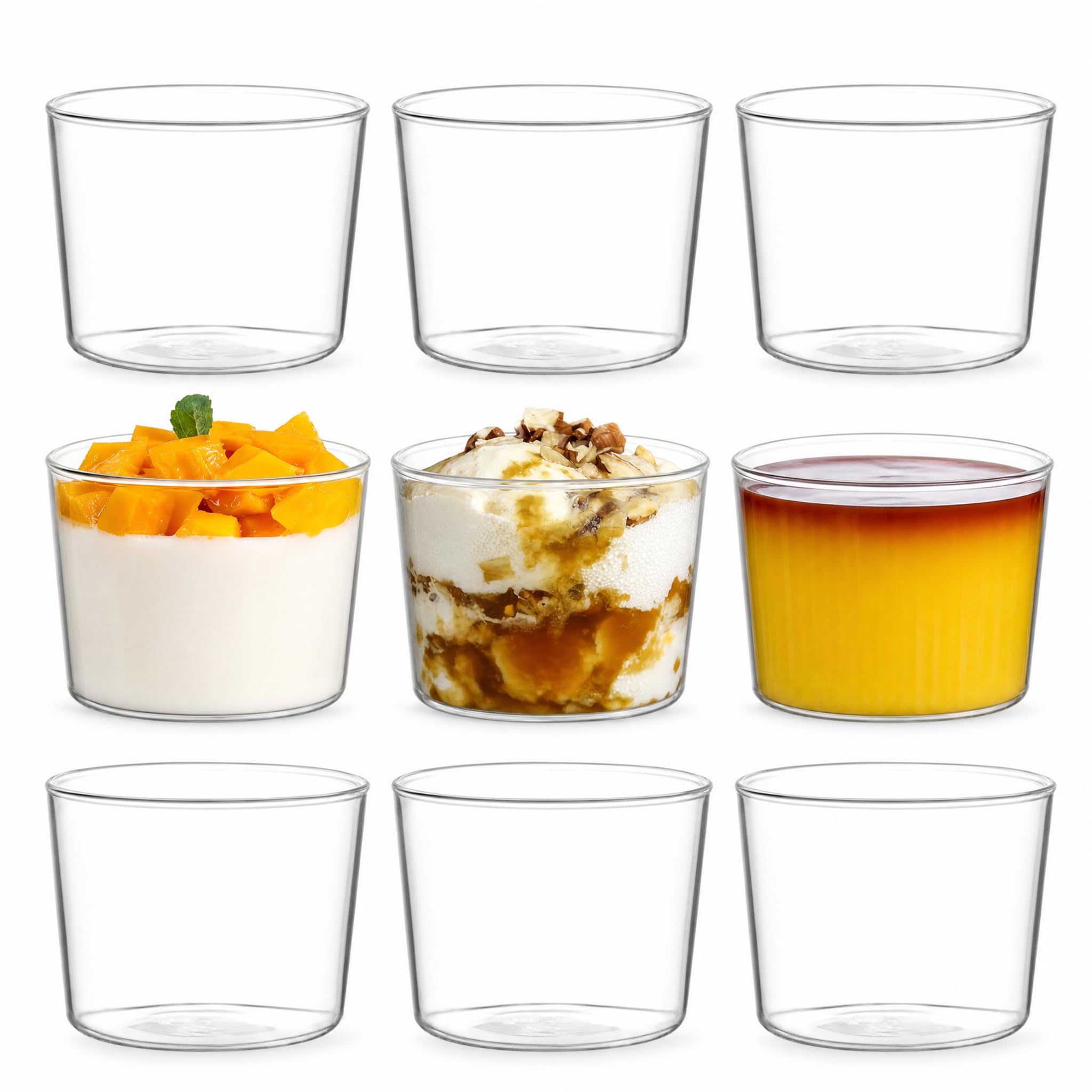 yarlung Paquete de 9 cuencos pequeños de vidrio para postre, taza de natillas de 8 onzas, taza de pudín transparente, vasos de degustación, cuencos de preparación para parfait, helado, fiesta de