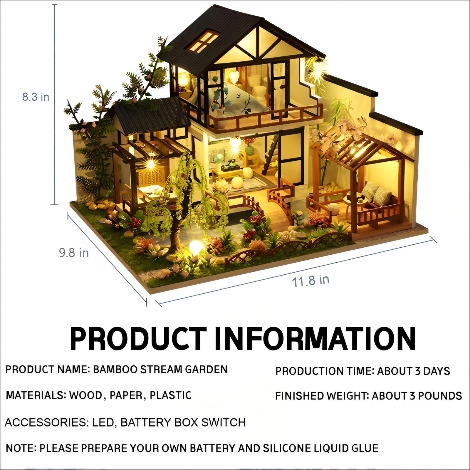 Kit fai da te per casa in miniatura, con LED e movimento musicale, kit fai da te in miniatura per casa delle bambole in legno per adulti e adolescenti, artigianato in legno, bella casa delle bambole,