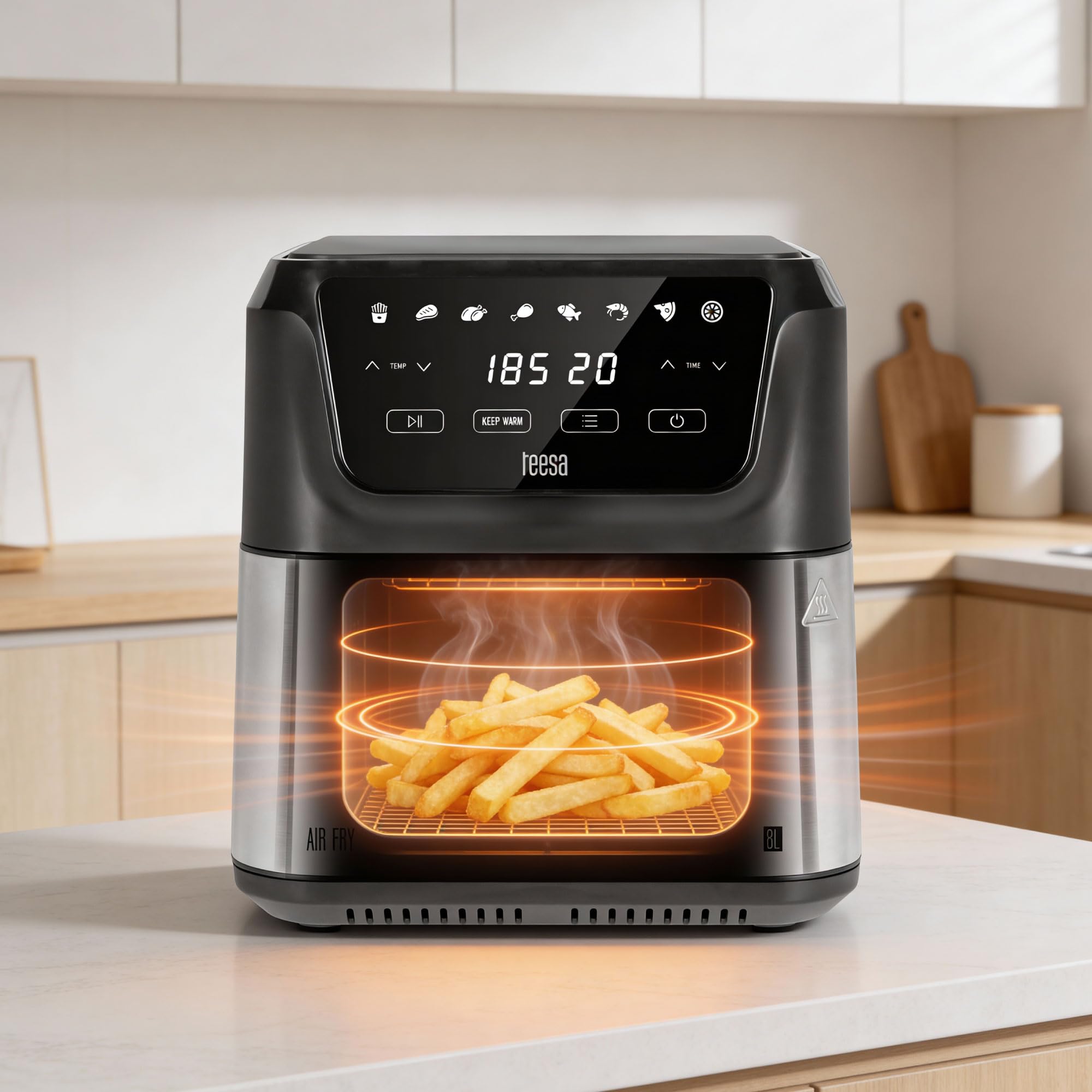 Teesa Frytkownica Beztłuszczowa DIGITAL AIR FRYER XXL Moc 1700W 8L Duża Misa 8 Programów Gotowania