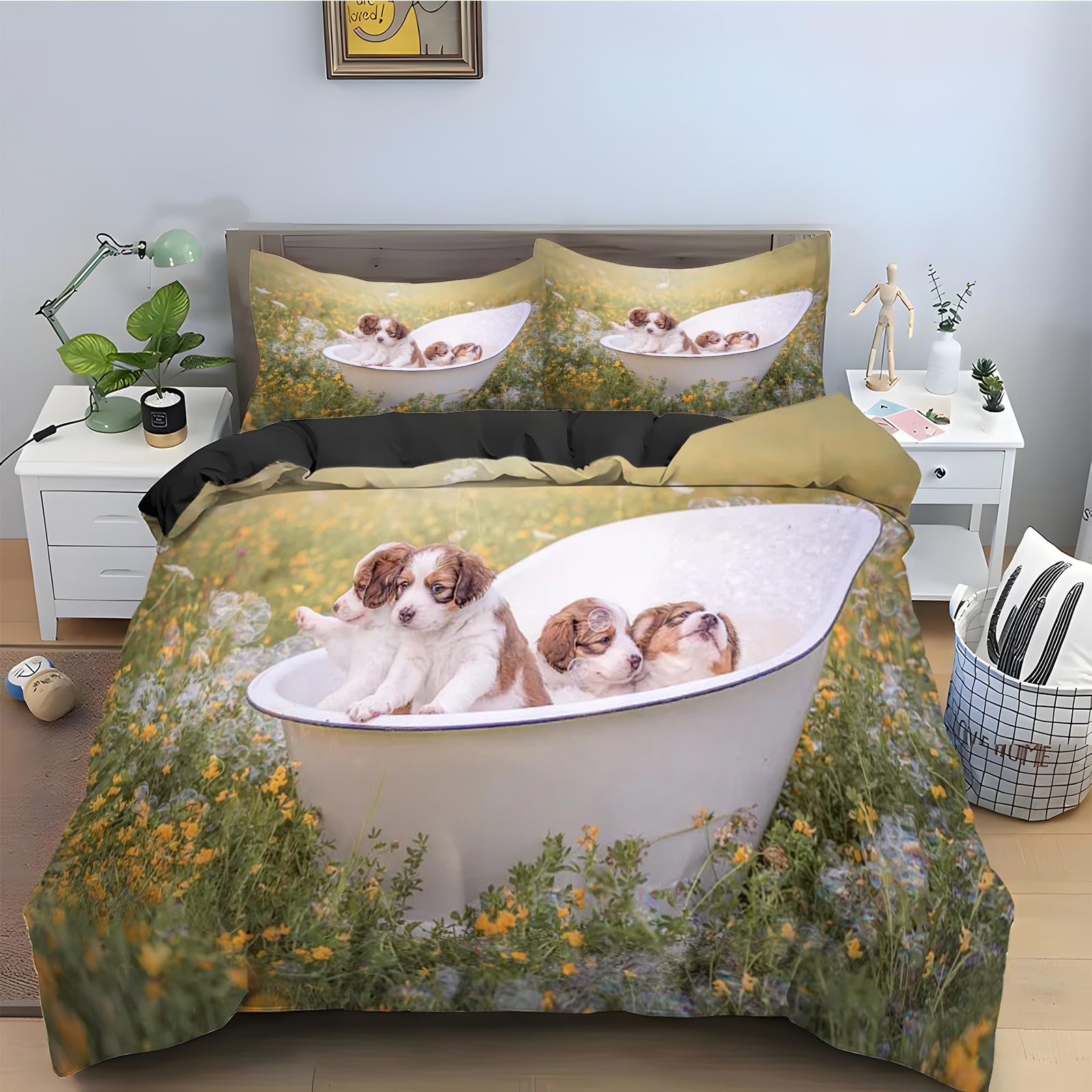 Housse de couette 90x190 chiot ensemble de literie 3 pièces kz818