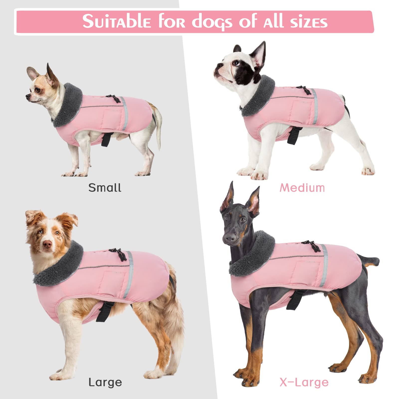 QBLEEV Hundewintermantel, warm, reflektierende Hundejacke, Wintermantel, Rollkragen, wasserdicht, für kaltes Wetter, Dickes Fleecefutter, Schneeanzug, Weihnachtshundeweste, Haustierbekleidung für