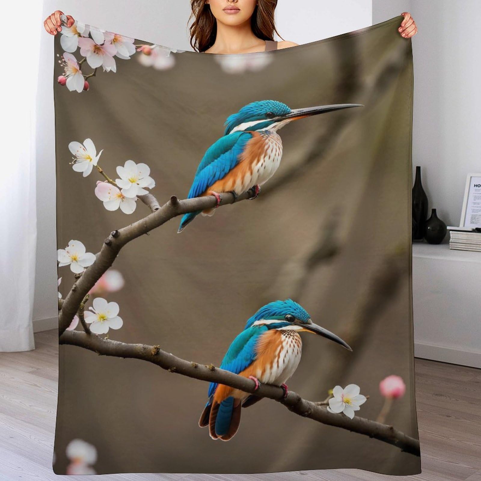 Couverture polaire oiseau pêcheur pour canapé et voyage cosy