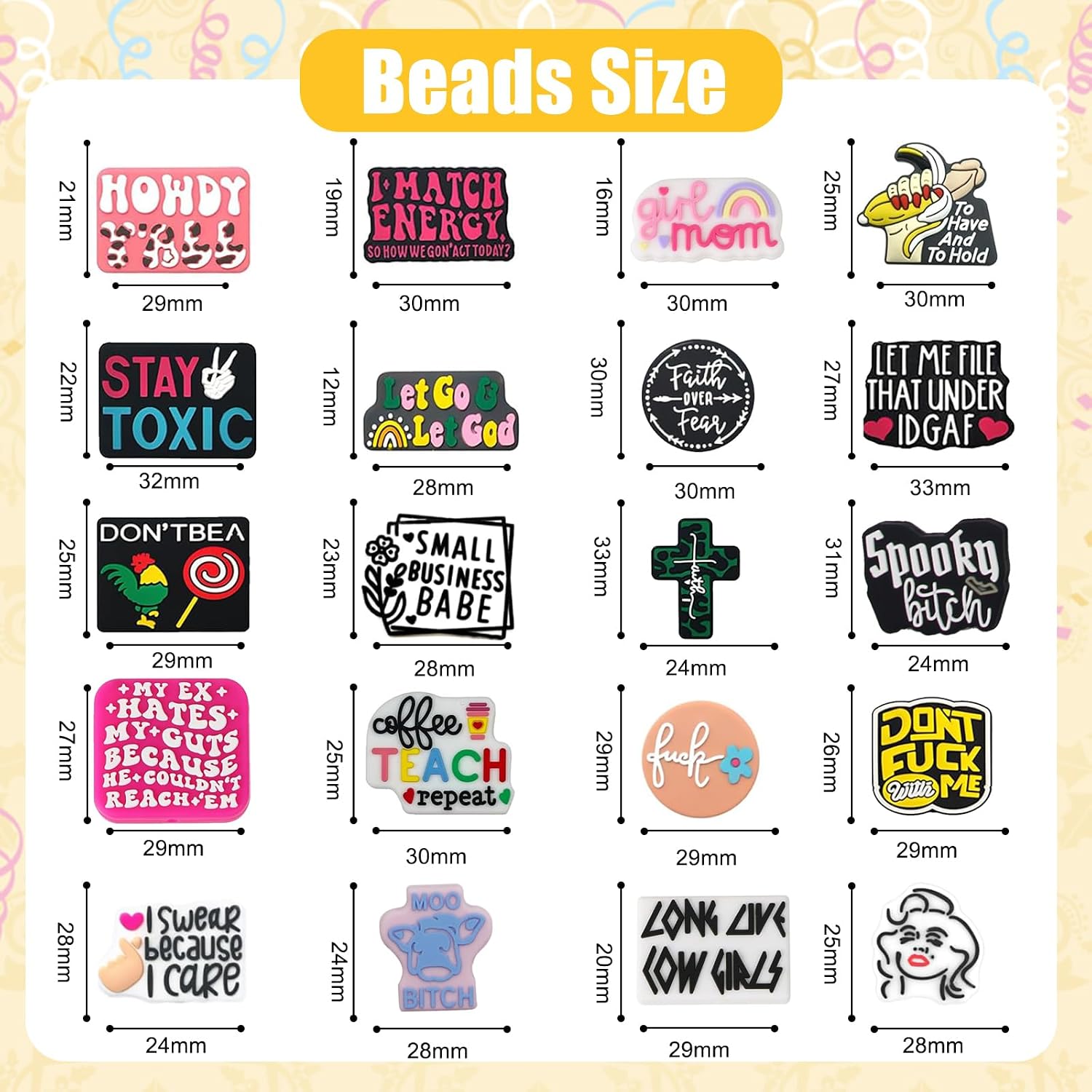APCGSM 20PCS Characters Silicone Focal Beads, Funny Words Charms for Pens, Loose Assorted Shaped Silicone for Keychain Making, Beaded Pens, Bracelets, Lanyard DIY image 2