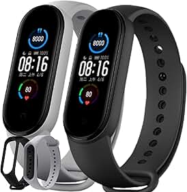 Pulseira para MI Band 5 6 e 7 em Silicone Uma Preta e Outra Cinza Band Silicone Resistente e Duravél
