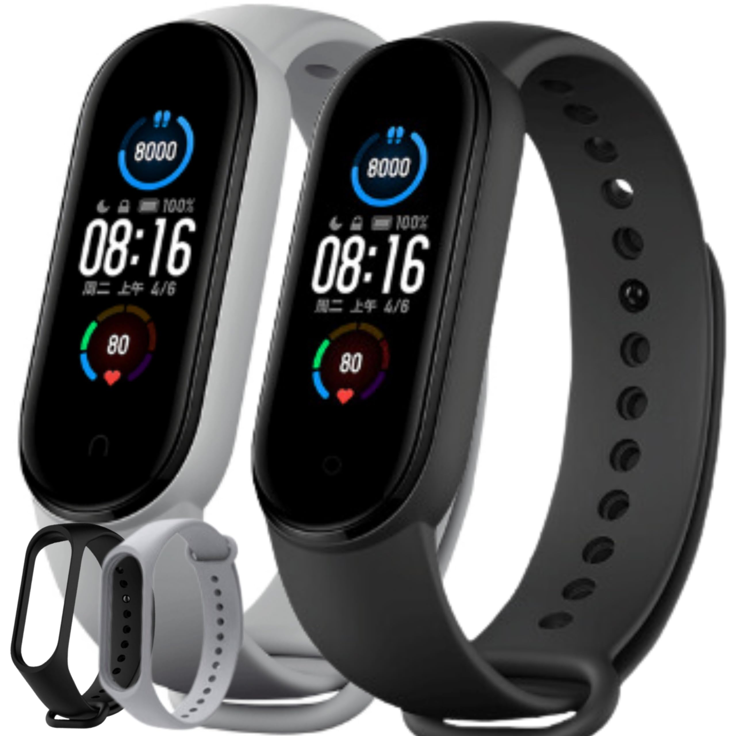 Pulseira para MI Band 5 6 e 7 em Silicone Uma Preta e Outra Cinza Band Silicone