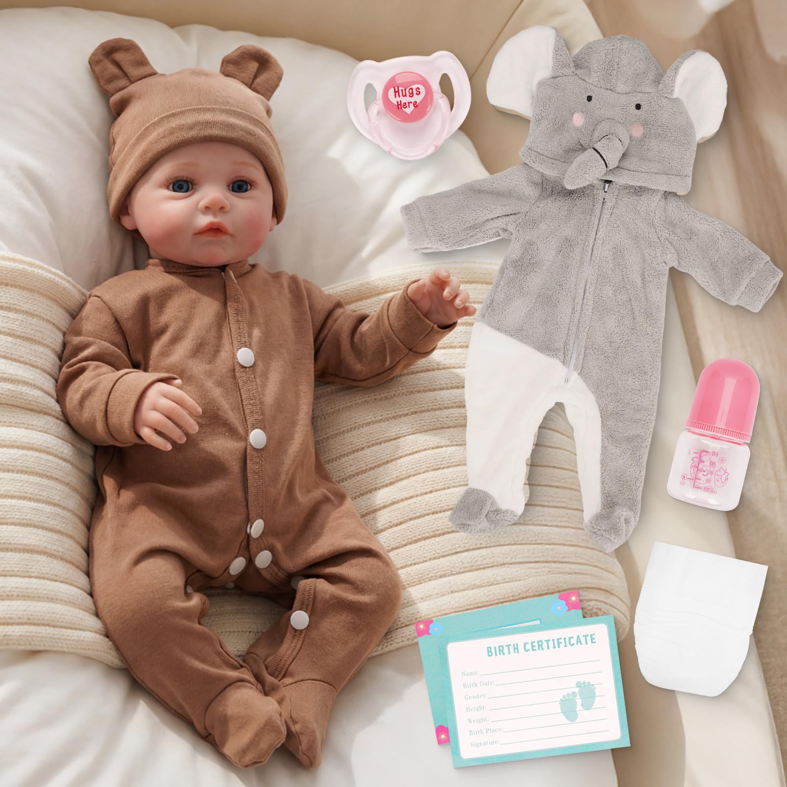 Babesnug Lifelike Reborn Baby Doll with Two Outfits - 45cm Realistic Newborn Boy Doll, Weighted Vinyl Limbs & Soft Cloth Cuddly Body, Birthday Gift for Kids Collectors, Therapy Doll for Elderly