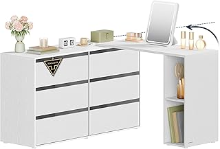 SONGMICS HOME Schminktisch, superschnelle werkzeuglose Montage, Toolless-Technologie, Kommode mit Regal, Schrank, nebeneinander oder L-förmig, für Schlafzimmer, Arbeitszimmer, schneeweiß LTS656W01