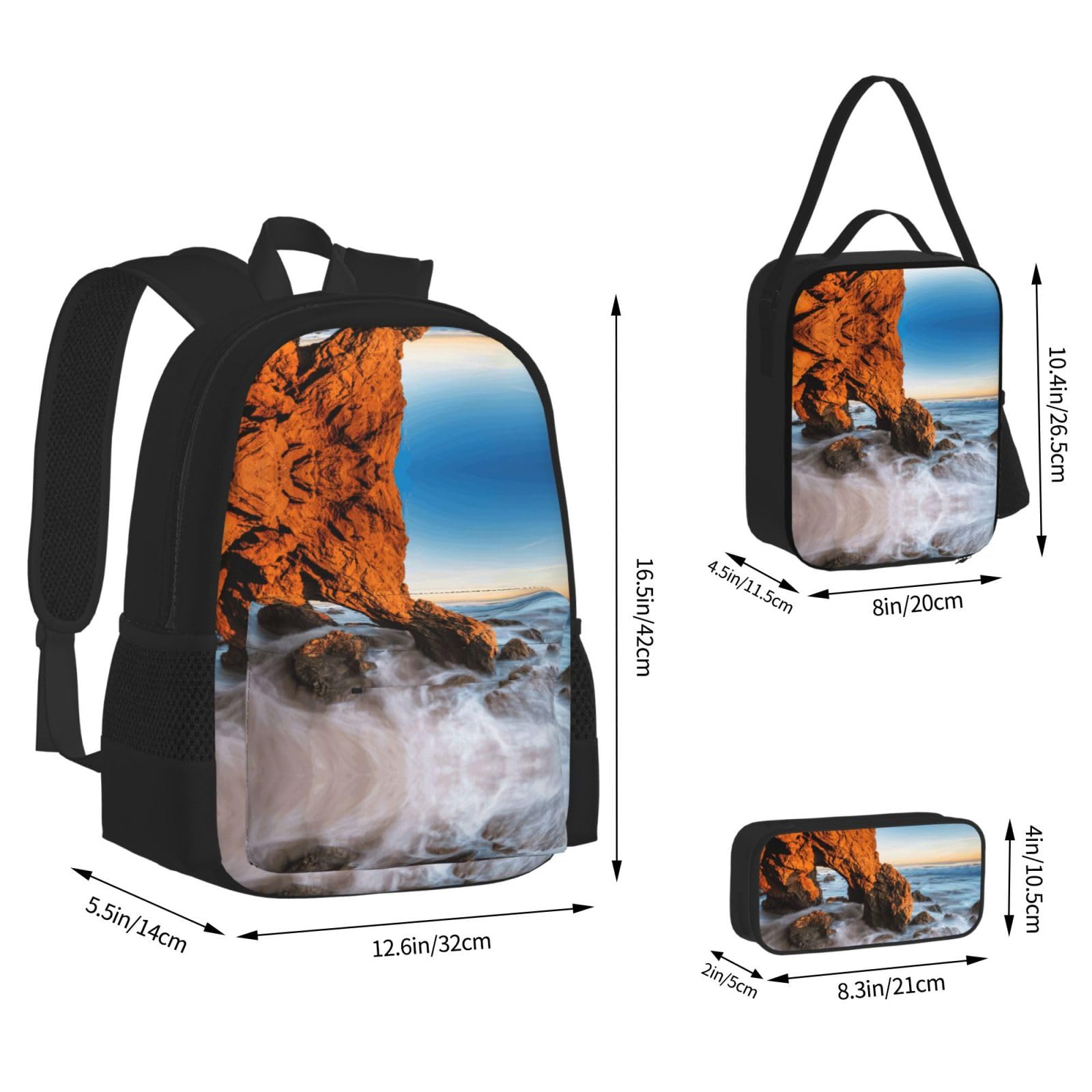 Plaża Malibu plecak dziecko chłopcy dziewczęta pudełko na lunch szkoła torba zestaw uczniów szkoły student prezent, Czarny, One Size, Bagaż