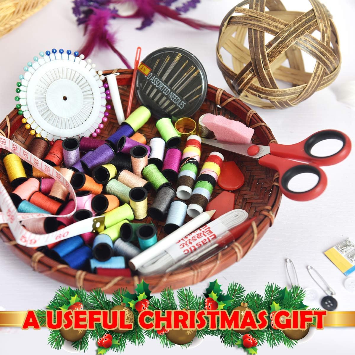 Sewing Kit for Traveler, Adults, Beginner, Emergency, DIY Sewing Supplies Organizer Filled with Scissors, Thimble, Thread, Elastic,Sewing Needles, Storage,Tape Measure etc (Black, X) Great Gift XXL