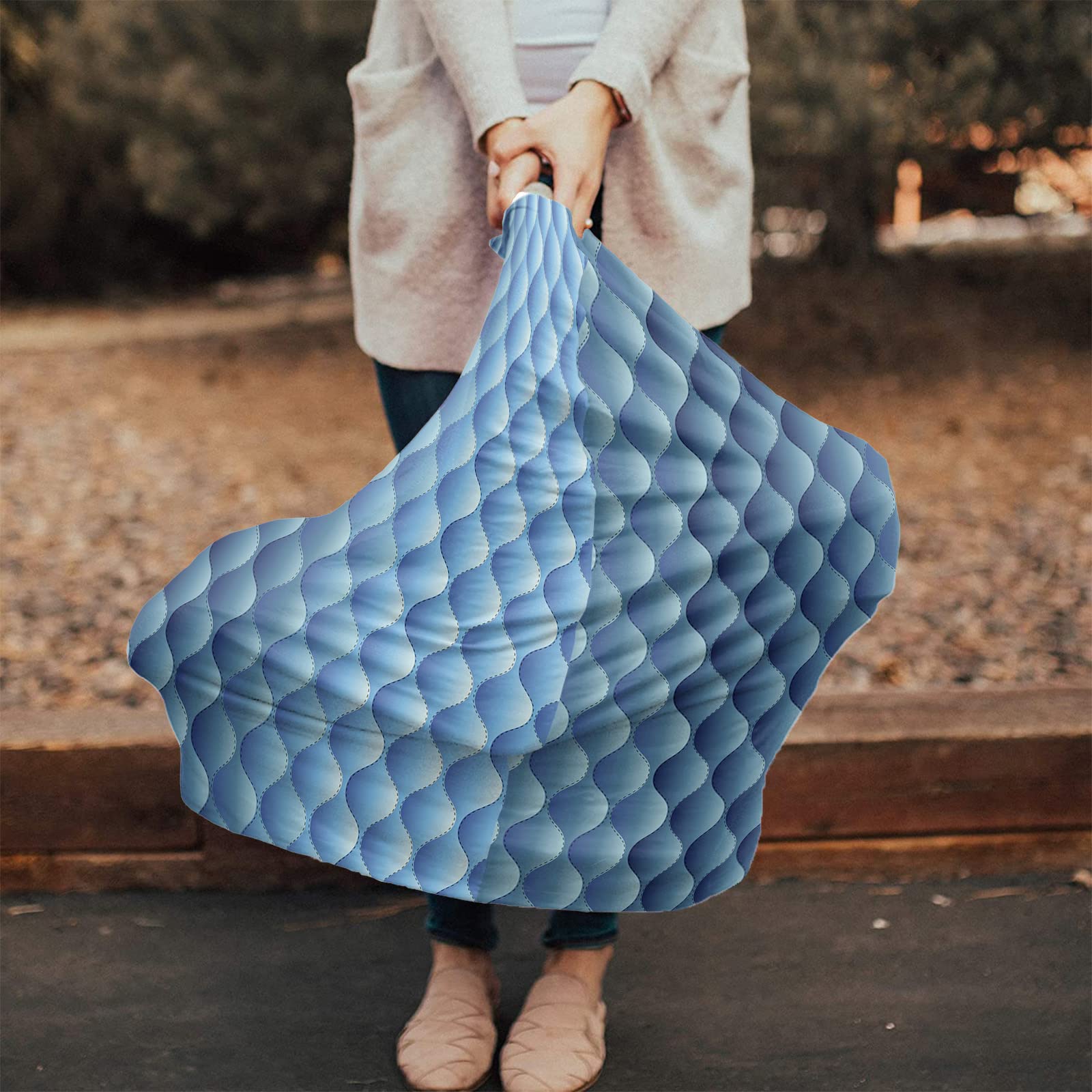 Nursing Cover for Breastfeeding Scarf, Blue Geometric Textured Baby Car Covers Super Soft Multi Use for Canopy Shopping Cart Cover Blanket Stroller Cover