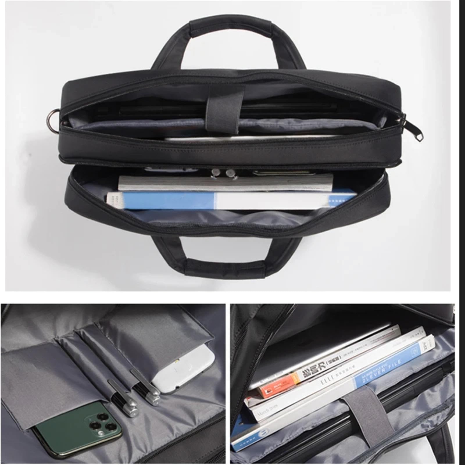 Personalisierte Herrenhandtasche mit Logo Namenstext Bedruckt, 15,6 Zoll Business-Aktentasche, wasserdichte Laptoptasche Aus Nylon für Damen Herren Black,40 * 29 * 11.5cm