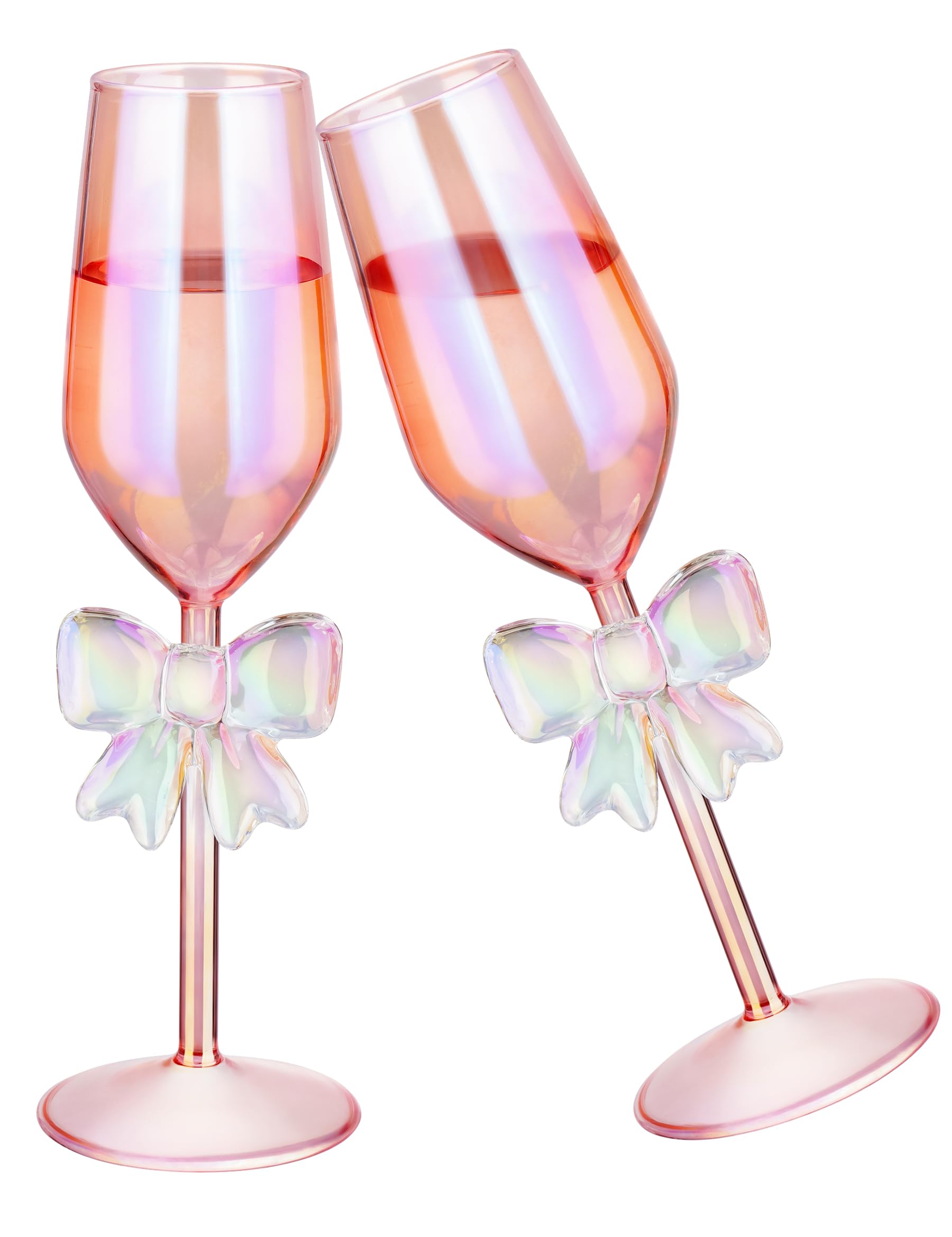 NiHome Lot de 2 verres à champagne rose iridescent