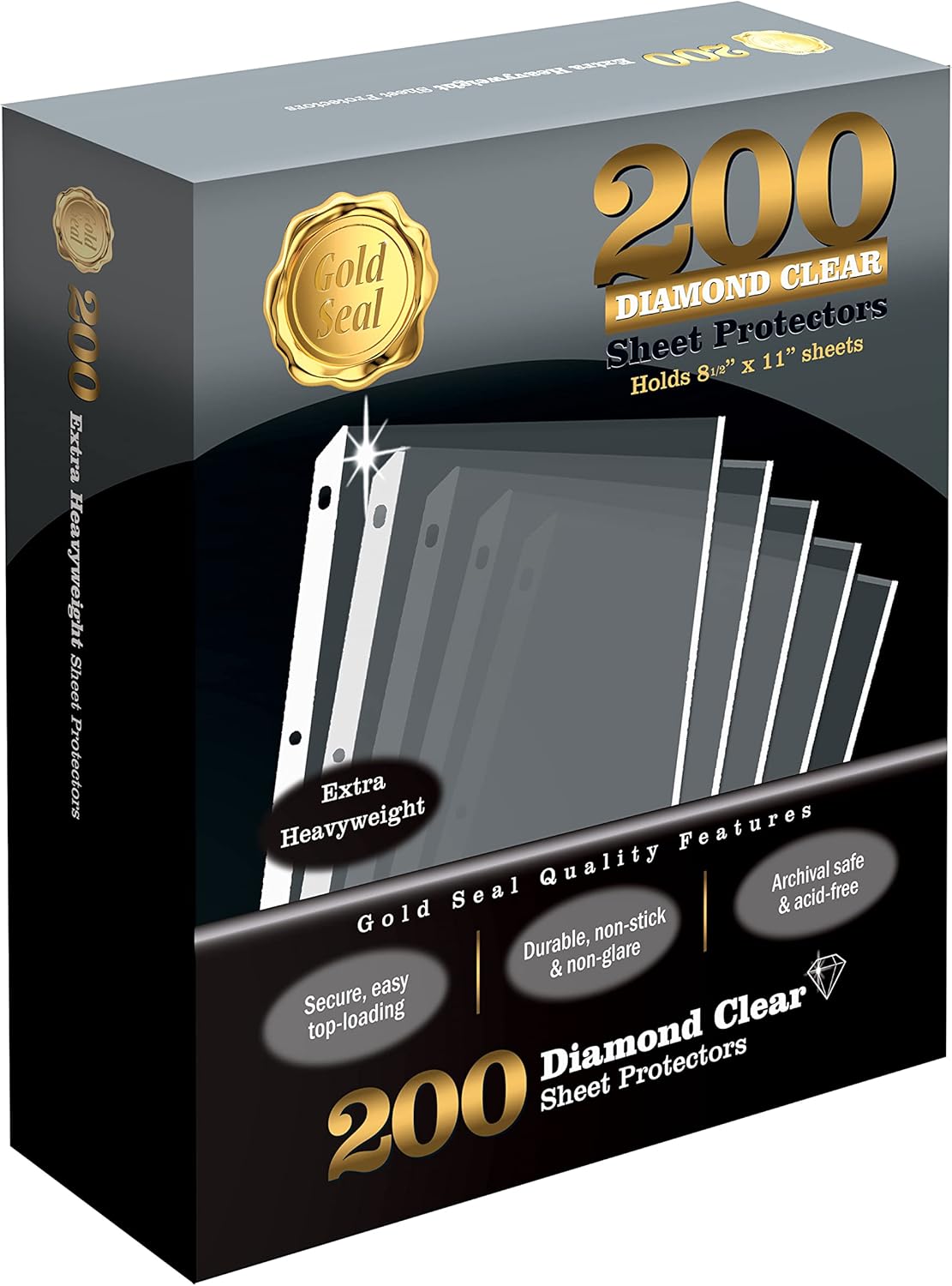 GOLD SEAL 200 Count Diamond Clear Extra Heavyweight Sheet Protectors, 4 mils Strong,8.5 x 11, Top Load, 200 Boxed Sheet Protectors
