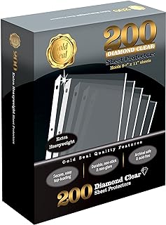 200 Count Diamond Clear Extra Heavyweight Sheet Protectors, 4 mils Strong, by Gold Seal, 8.5 x 11", Top Load, 200 Boxed Sh...