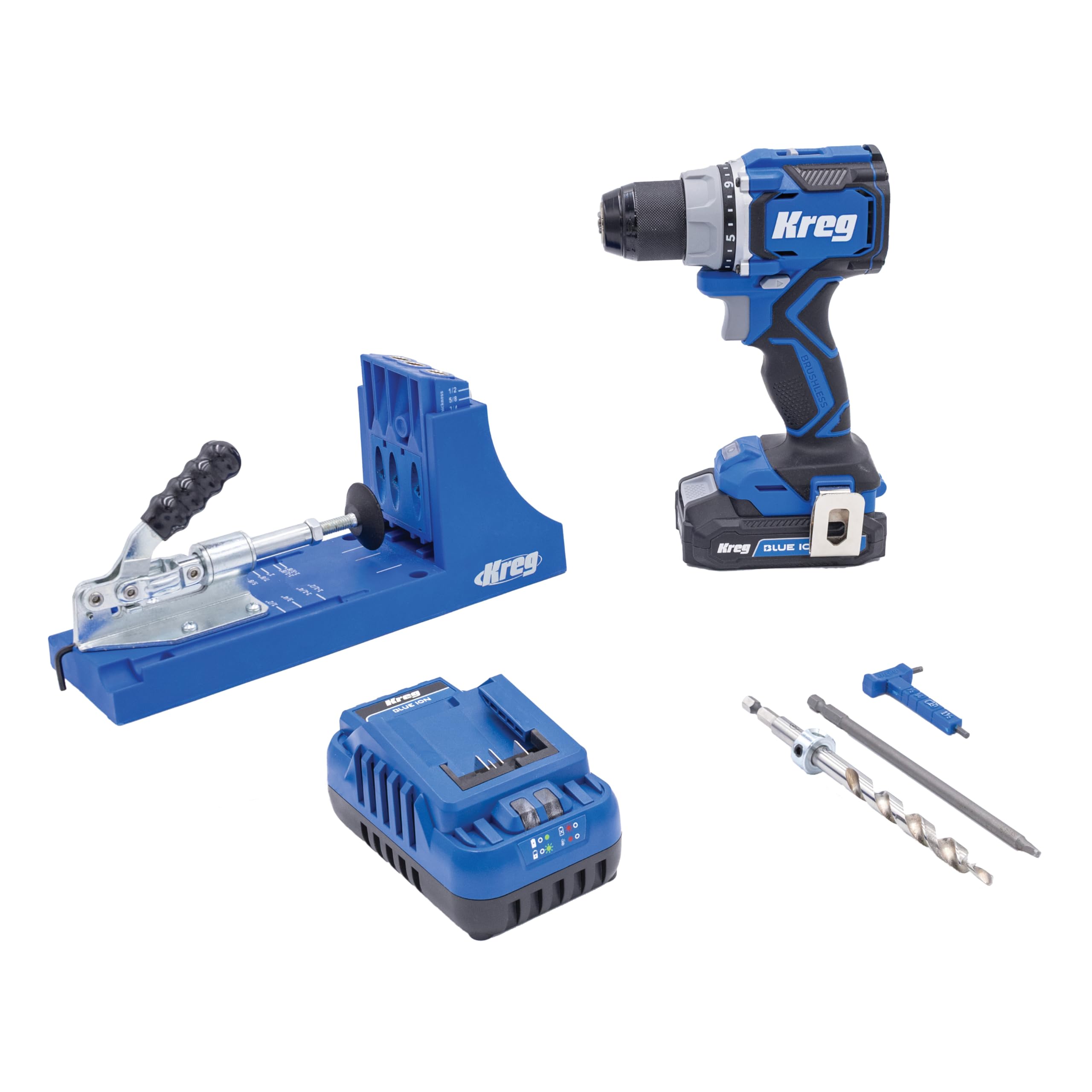 Kreg K4 Pro Bundle with Drill, Battery & Charger - Adjustable, Versatile Jig - Create Rock-Solid Joints - Easily Adjustable Drill Guides - For