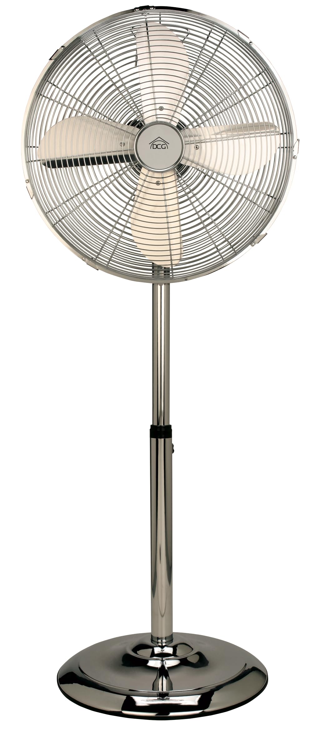 DCG - VENTILATORE INOX 40 CM. Oscillazione orizzontale, 3 velocità, alta qualità di finitura. Sicuro piedistallo di sostegno e minimo rumore.