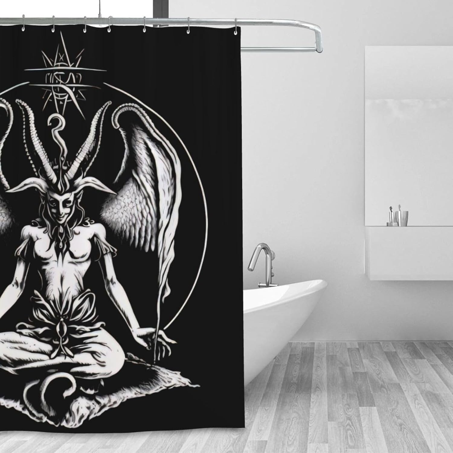 Baphomet Satan Devil Shower Curtain, 72 x 72 Inch Bathroom Home Waterproof Polyester Fabric with 12 Iron Hooks