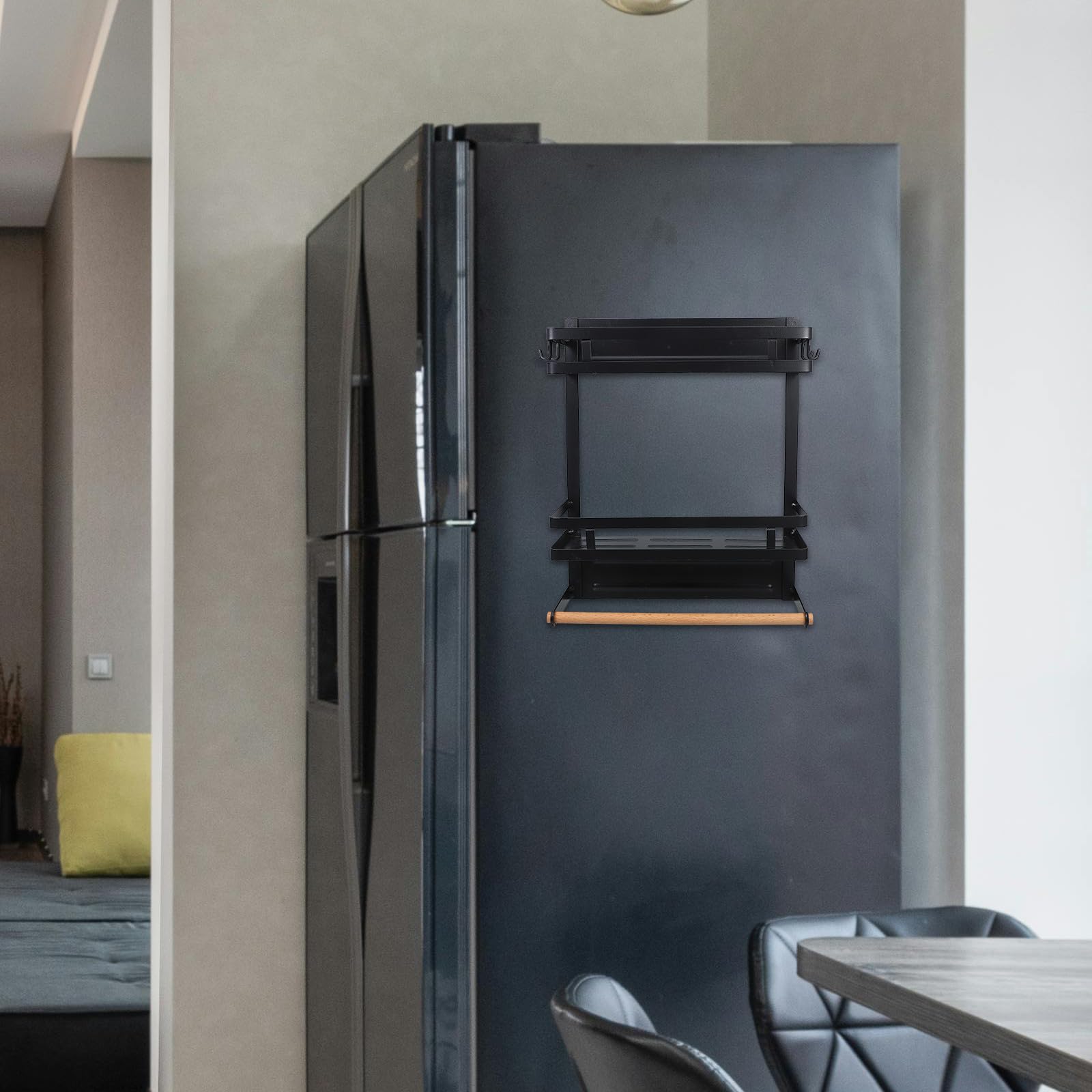 ifundom Scaffale Magnetico Doppio per Frigorifero, Organizer Cucina Nero