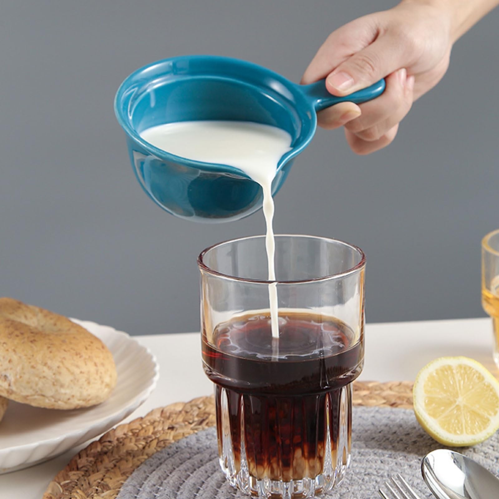 MRKU Pot à Lait, saucière, Tasse à Eau, pichet, Distributeur de crème et de café, sucrier, en céramique avec poignée et Bec verseur Anti-Goutte, Compatible Micro-Ondes.