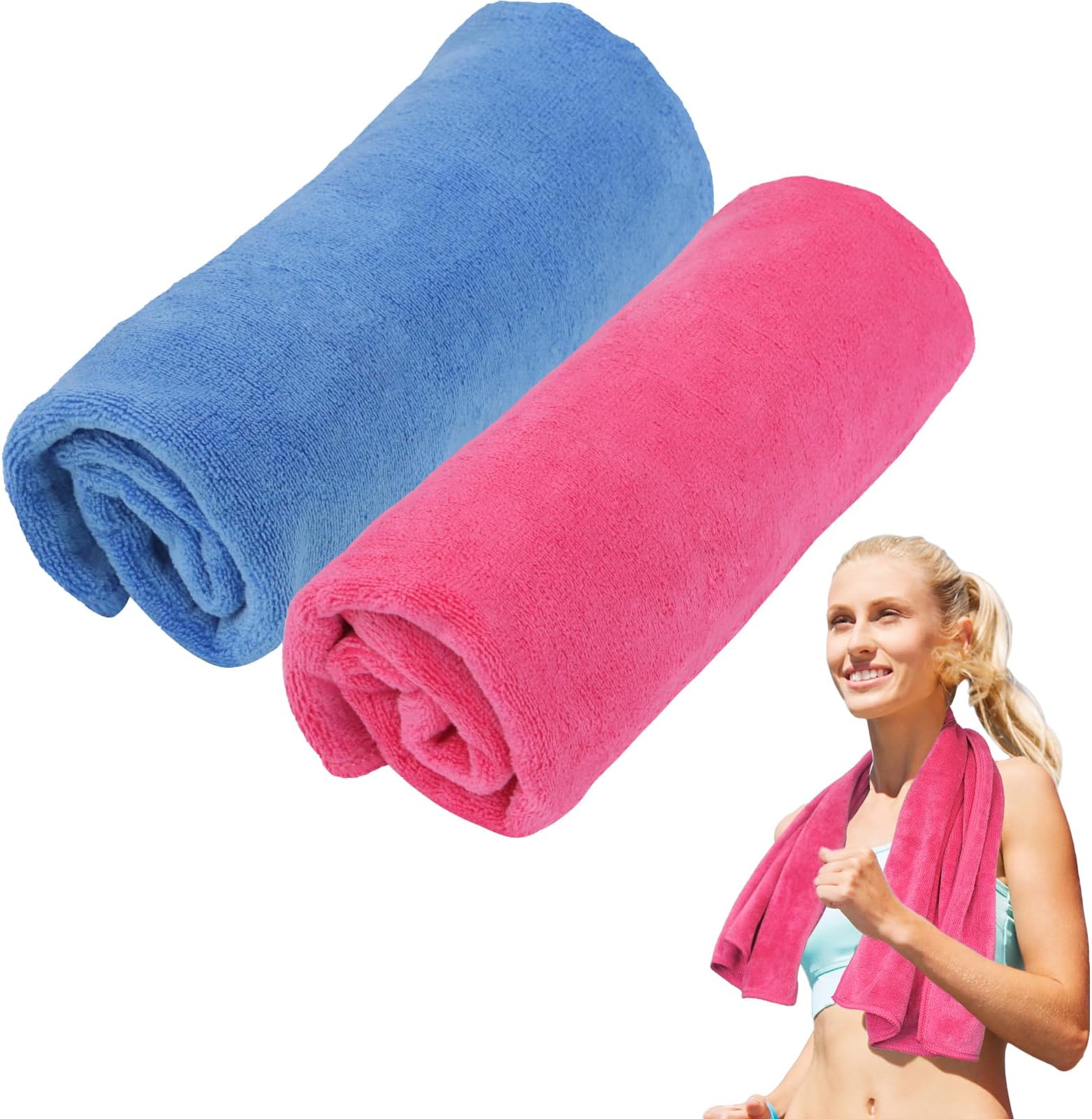 Quick Drying Gym Towel,35 * 75CM Soft Microfiber Super Lightweight Sport Sweat Towels,Absorbent Towel,Gym Towels for Swimming,Beach,Travel,Yoga,Hiking,Sports-Light blue and pink