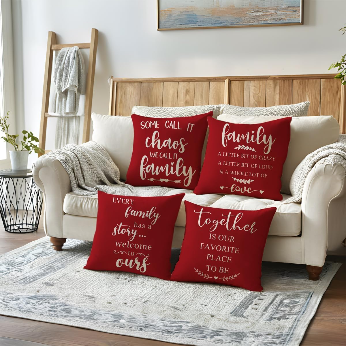 ULOVE LOVE YOURSELF Home Quotes Throw Pillow Covers Farmhouse Decorative Cushion Cover 18 x 18 Inch Rustic Family Words Country Decor Pillowcases Set of 4 for Sofa Couch Porch (Red) - Image 7