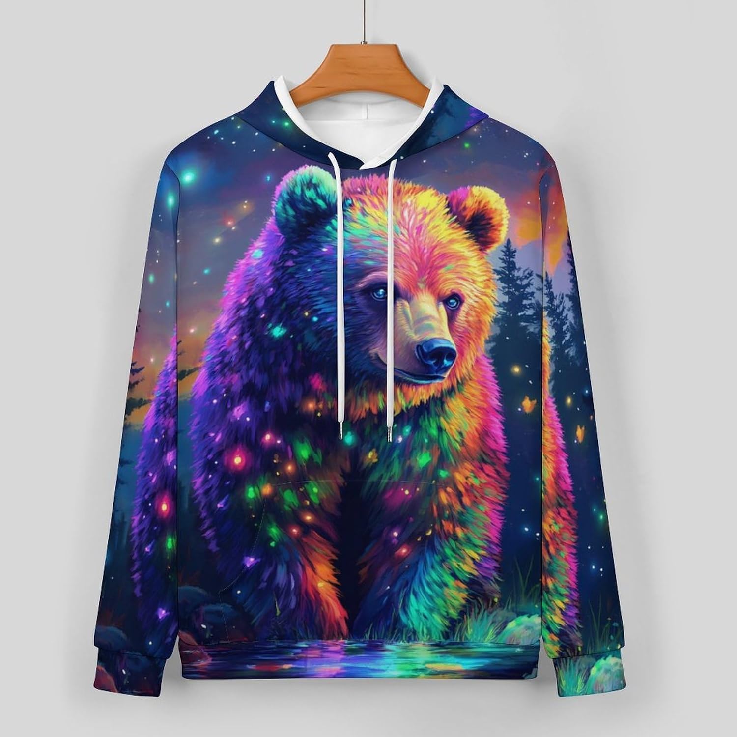 Colorful Bear Forests Men's Hooded Set Casual 2 Pieces Suits Pullover Tracksuit Hoodies And Sweatpants