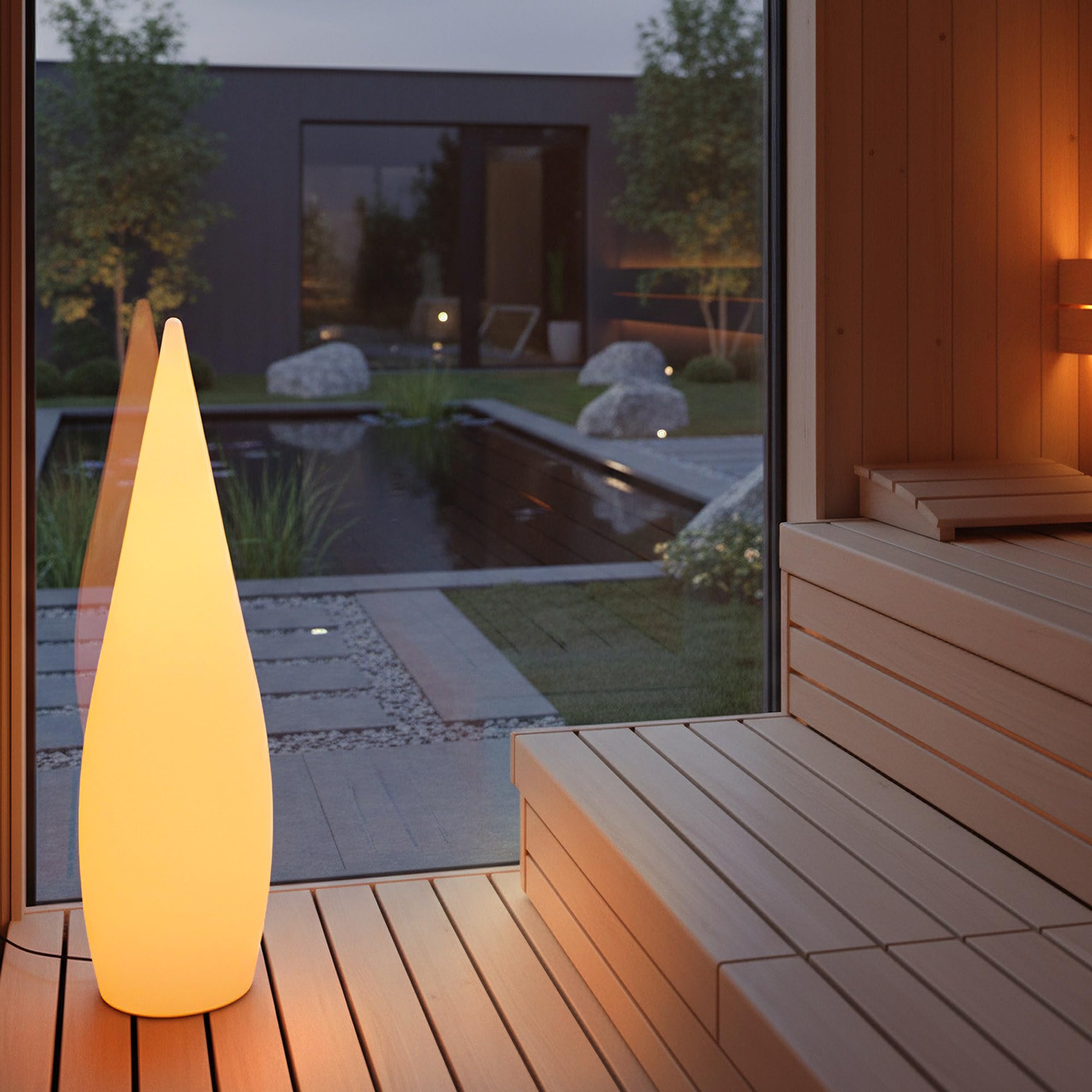 Arnusa LED Design Stehlampe 80 cm mit Akku & Fernbedienung, 16 Farben, dimmbar, IP65/IP44, moderne Kegel Lampe für Indoor & Outdoor