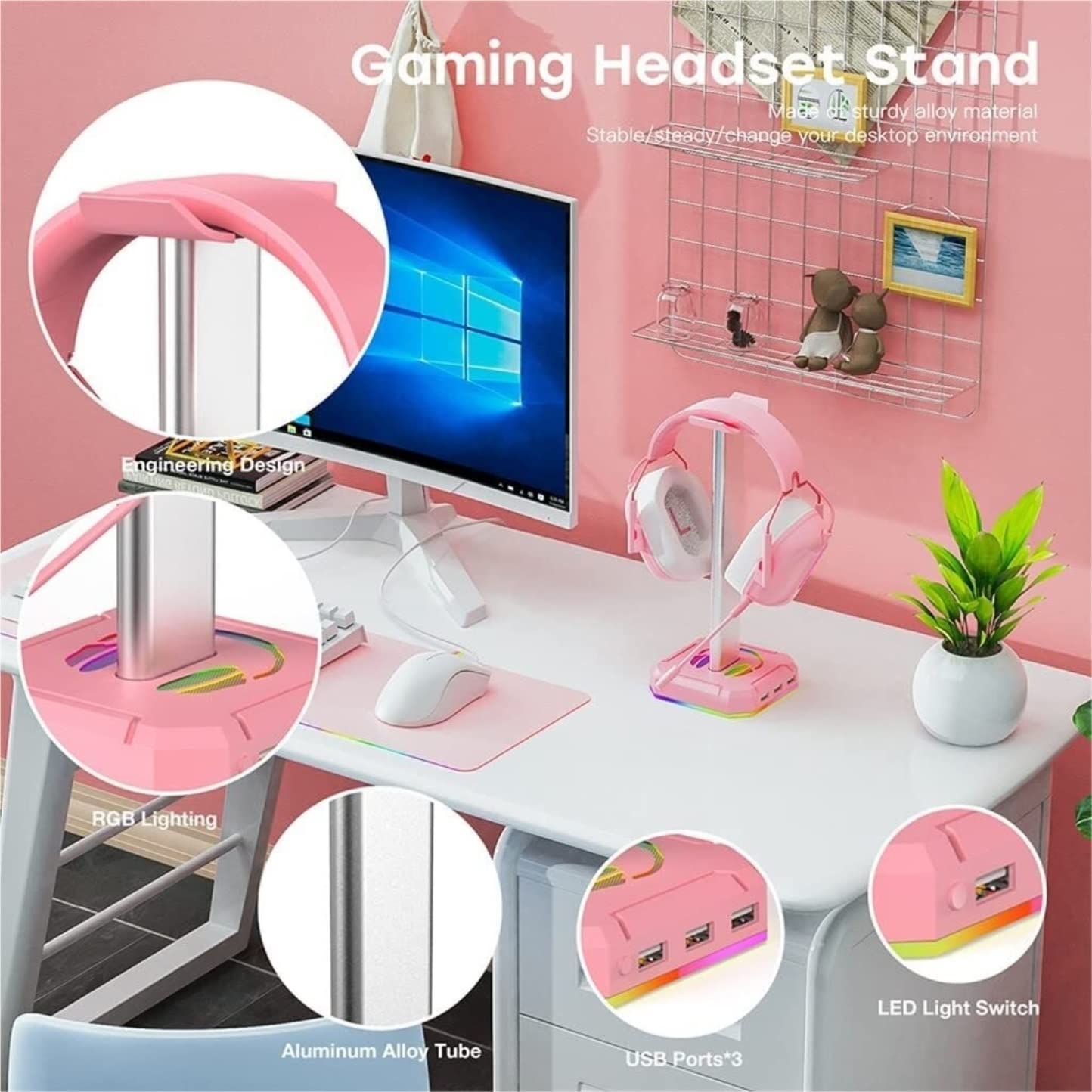 Soporte para Auriculares, Gancho para Auriculares, Colgador, Soporte de Escritorio USB Creativo para Carga supraaural Que Ahorra Espacio.