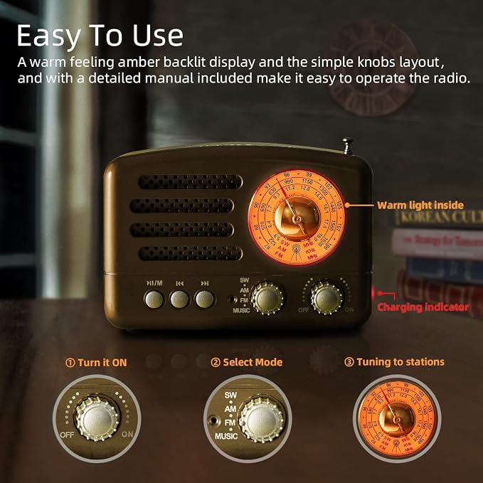 Radio Retro PRUNUS J-160 AM FM Bluetooth USB TF miniatura 5