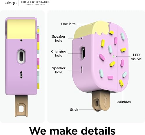 Miniatura 4 de elago Funda de helado compatible con AirPods Pro 2 compatible con AirPods Pro de 2 generación mosquetón incluido soporta carga inalámbrica