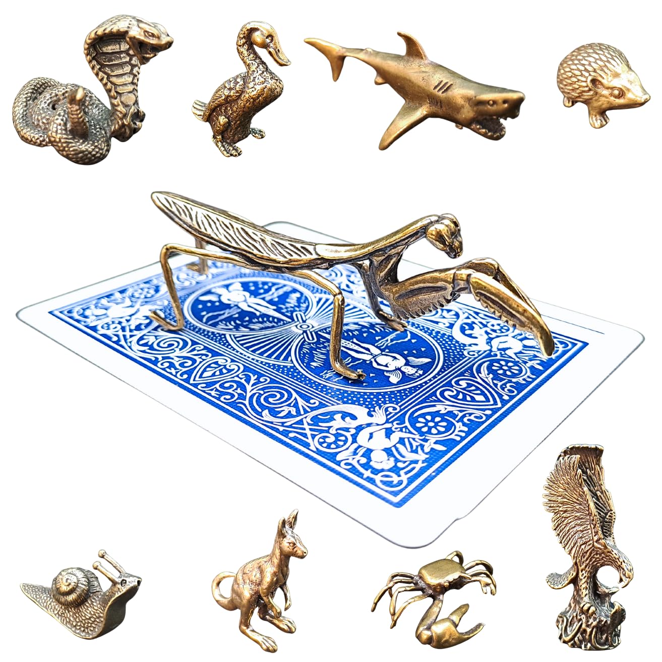 Poker Totems | Poker Card Guard | Brass Animals Edition | 44 Designs To Choose From | Heavy Weighted Card Protectors | Minature Metal Ornaments | Lucky Charms (The Praying Mantis)