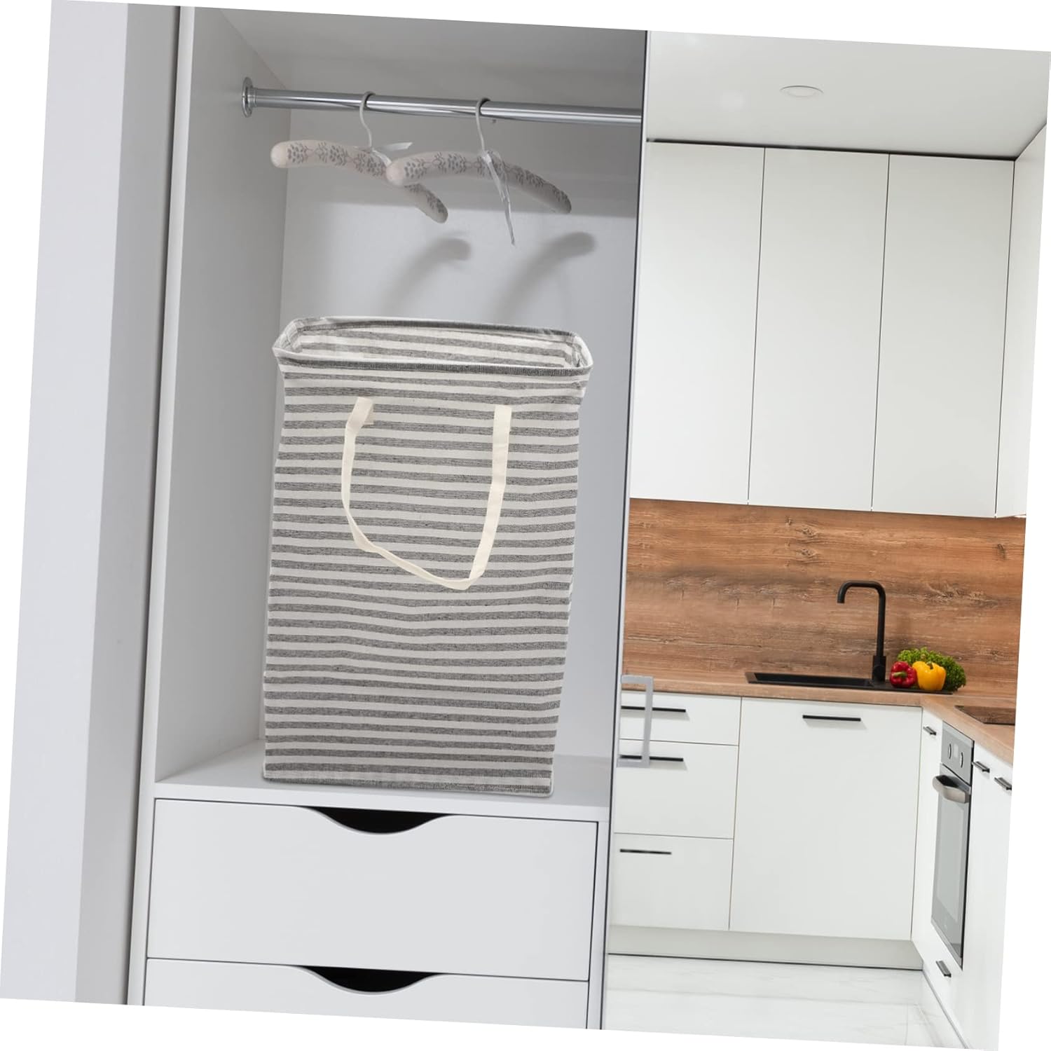 IMIKEYA Large Capacity Foldable Laundry Basket with Handles Wear Resistant Storage Hamper for Dorm Bathroom and Bedroom Portable Gray Cotton Linen Clothes Carrier