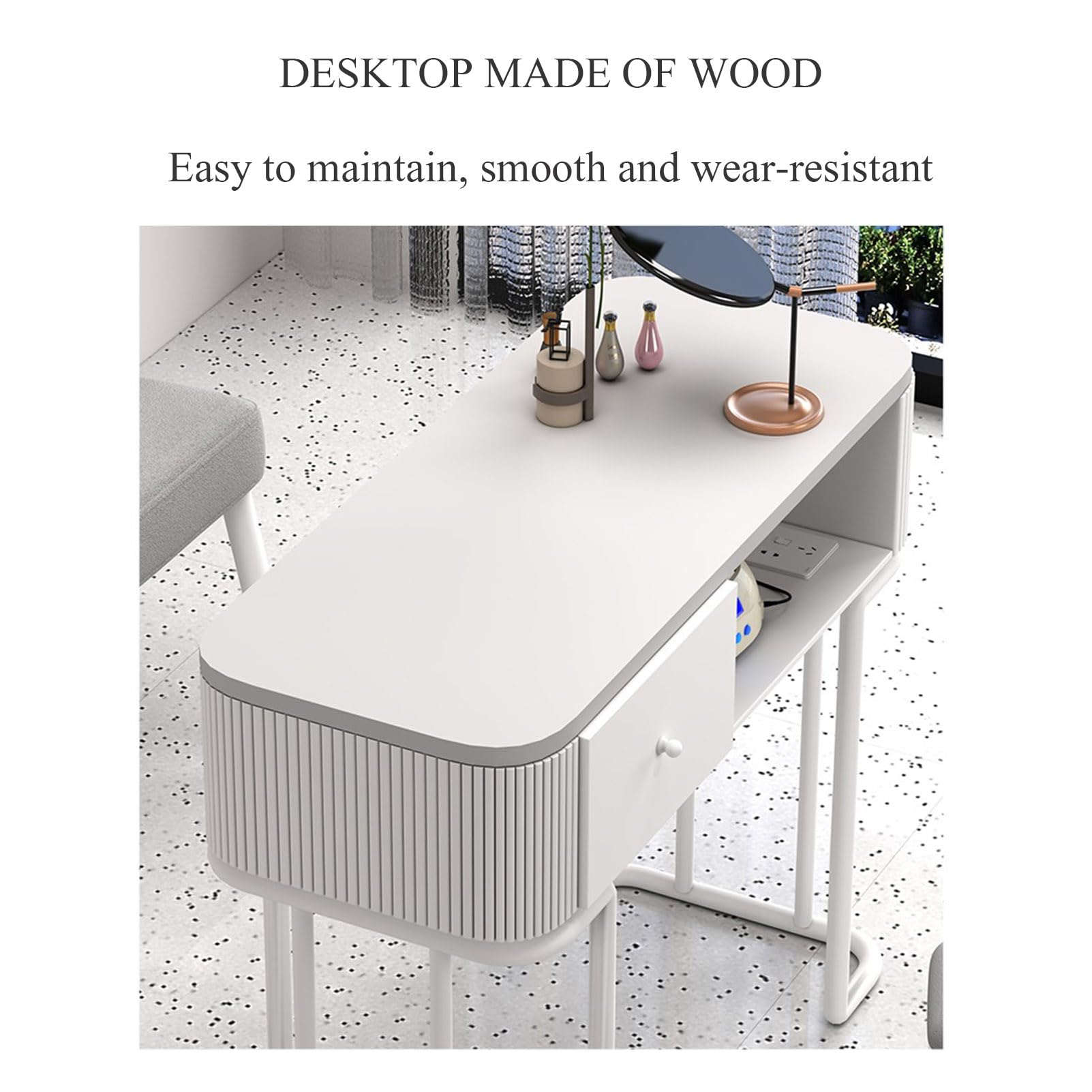 Tavolo per unghie compatto moderno,Tavolo per manicure per artisti,Scrivania per salone spa in legno,Postazione di lavoro per bellezza,Stazione per tavolo per manicure e truccatura Con ripiani apert