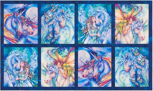 Kaufman Morningmoon Unicorns 24" Panel Wild, Fabric by the Yard