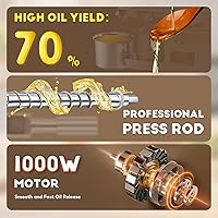 Vista 2 de CGOLDENWALL Máquina de Prensa de Aceite, Prensa Automática de Aceite, Extractor de Aceite de 1000W para Prensado en Frío y Caliente, Extractor