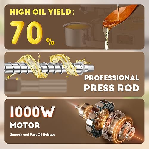 Miniatura 2 de CGOLDENWALL Máquina de Prensa de Aceite, Prensa Automática de Aceite, Extractor de Aceite de 1000W para Prensado en Frío y Caliente, Extractor de