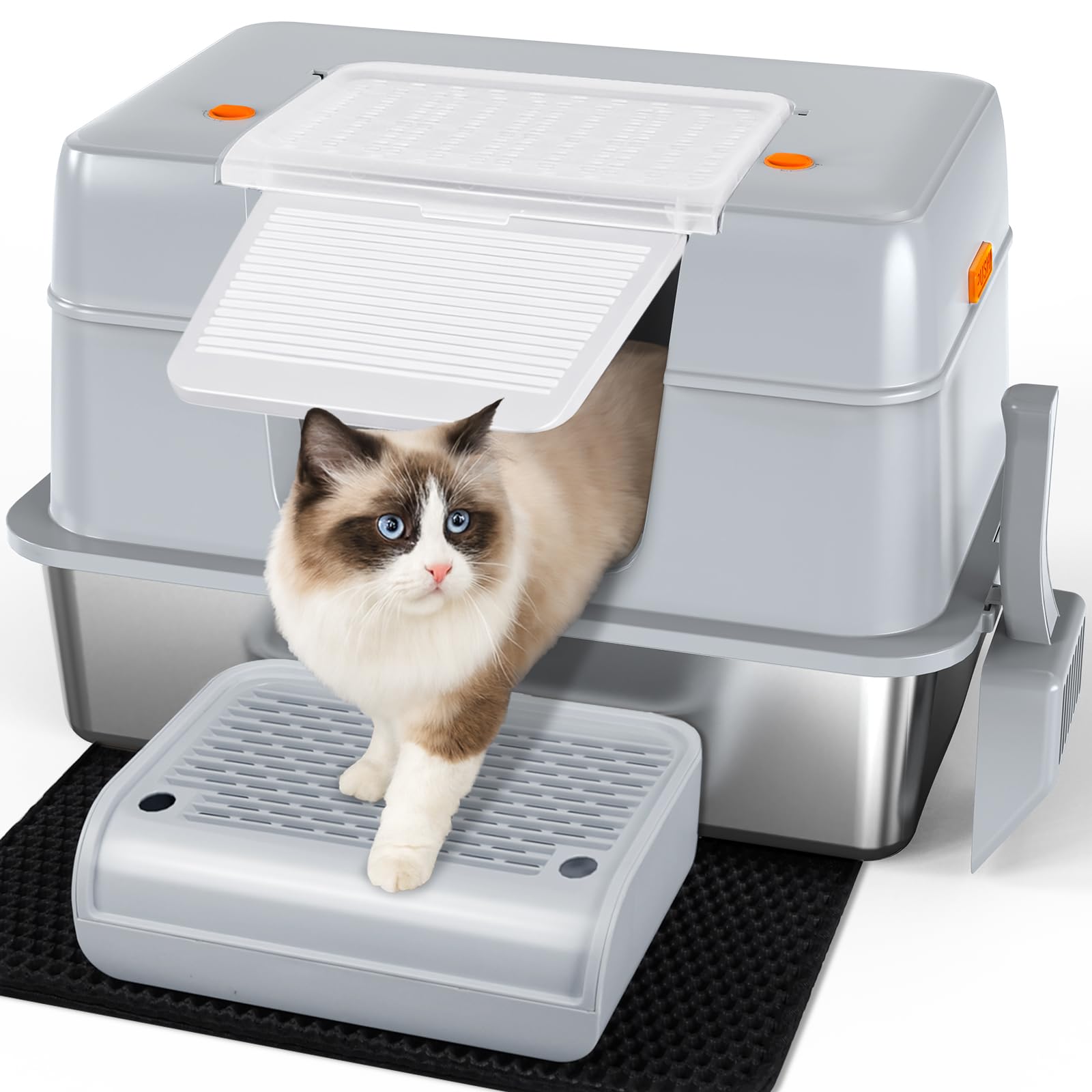 Vivifying Katzenklo Edelstahl mit Deckel, Leicht zu Reinigen und Geruchsresistent Katzentoilette Edelstah
