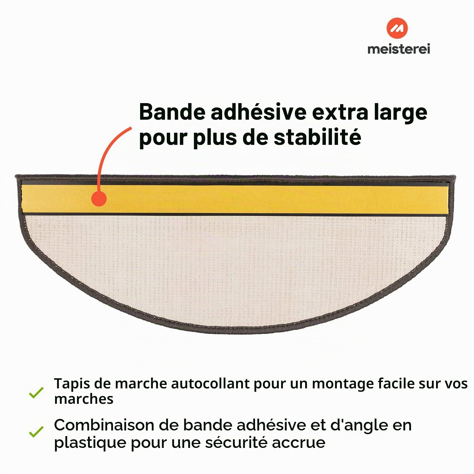 Floordirekt Tapis d'escalier en sisal à l'intérieur, Gris, Semi-Circulaire, pour escaliers en Bois, antidérapant, Auto-adhésif et hypoallergénique, 65 x 23,5 cm