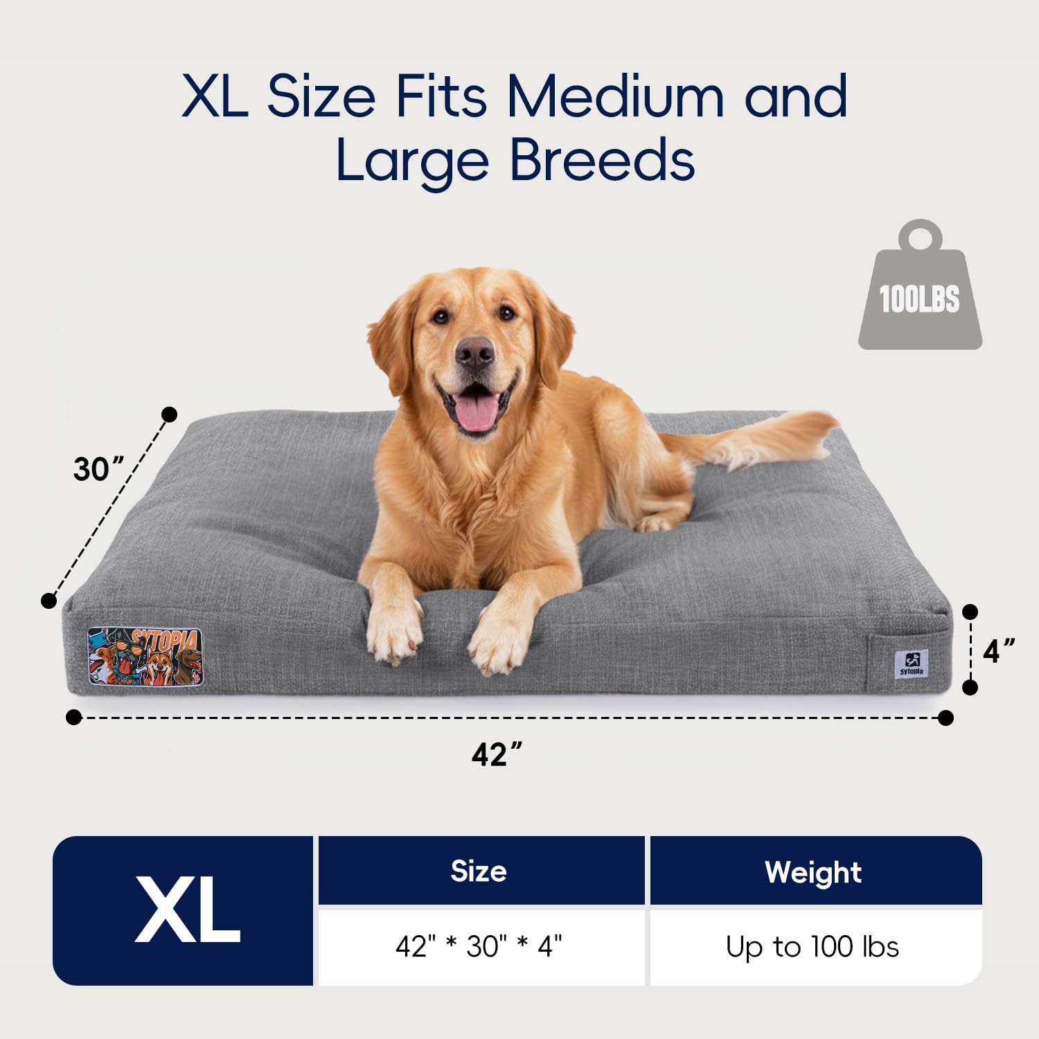 Sytopia 42 Inch Indestructible Dog Beds for Large Dogs, XL Chew Proof Dog Bed, Waterproof Pet Crate Pad with Chew-Resistant Removable Cover, Great for Indoor, Outdoor, Crate, Patio Use (Grey) - image 7